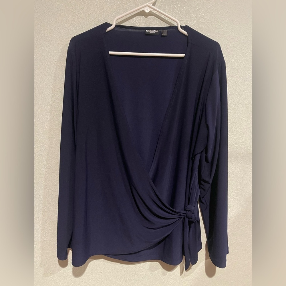Effortless Style by Citiknits Navy Blue Wrap Blouse